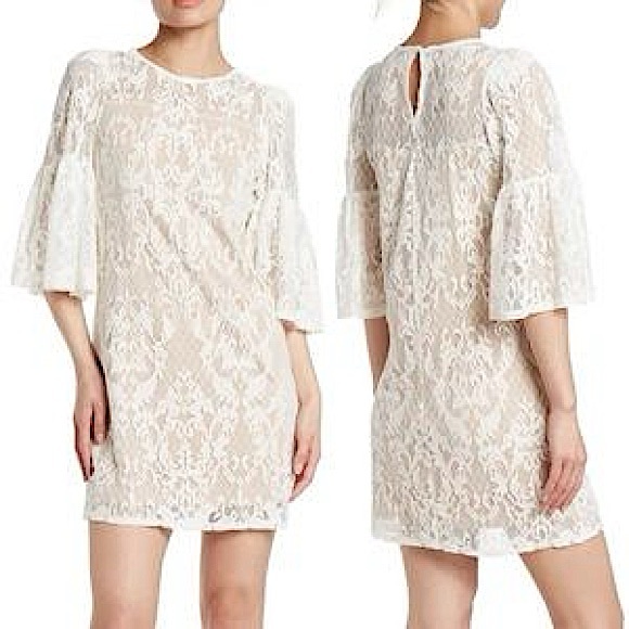 TASH+SOPHIE Cream White Ruffle Cuff Lace Shift Dress - NWT! - Picture 1 of 9